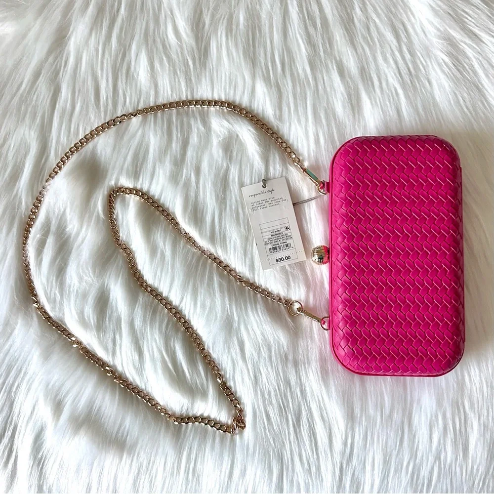 NWT A New Day Woven Minaudière Clutch Crossbody Elegant Hot Pink Bag